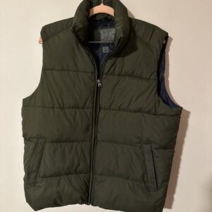 Old Navy Puffer Vest Womens M Olive Green Full Zip Sleeveless Padded Jacket